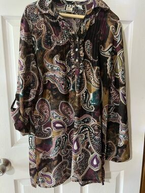 Take Two Paisley Button-Front Tunic in Brown XL